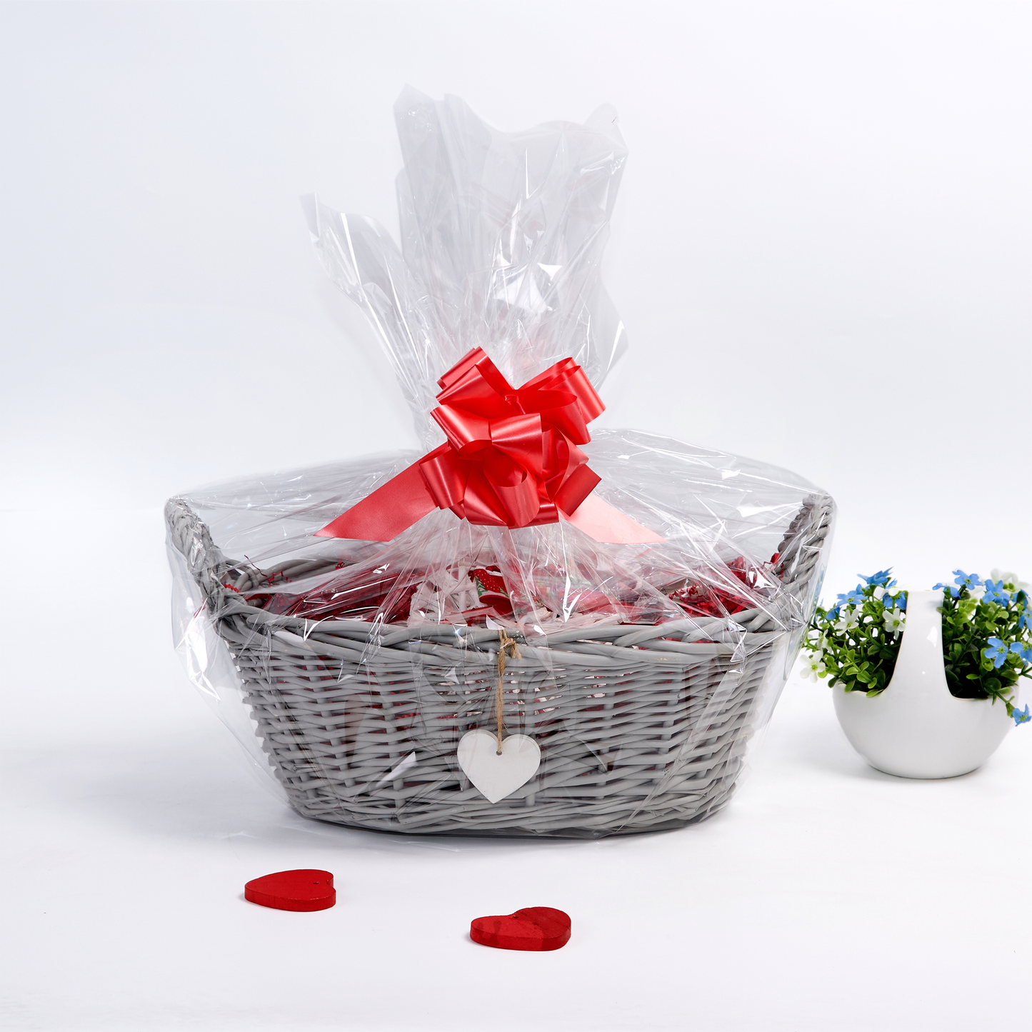 Grey Oval Wicker Basket Gift Hamper Kit