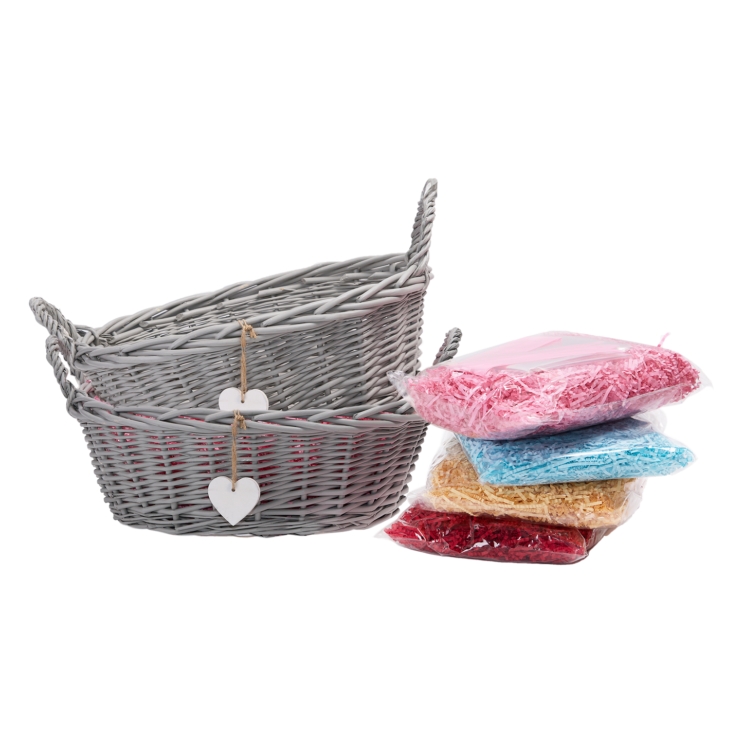 Grey Oval Wicker Basket Gift Hamper Kit