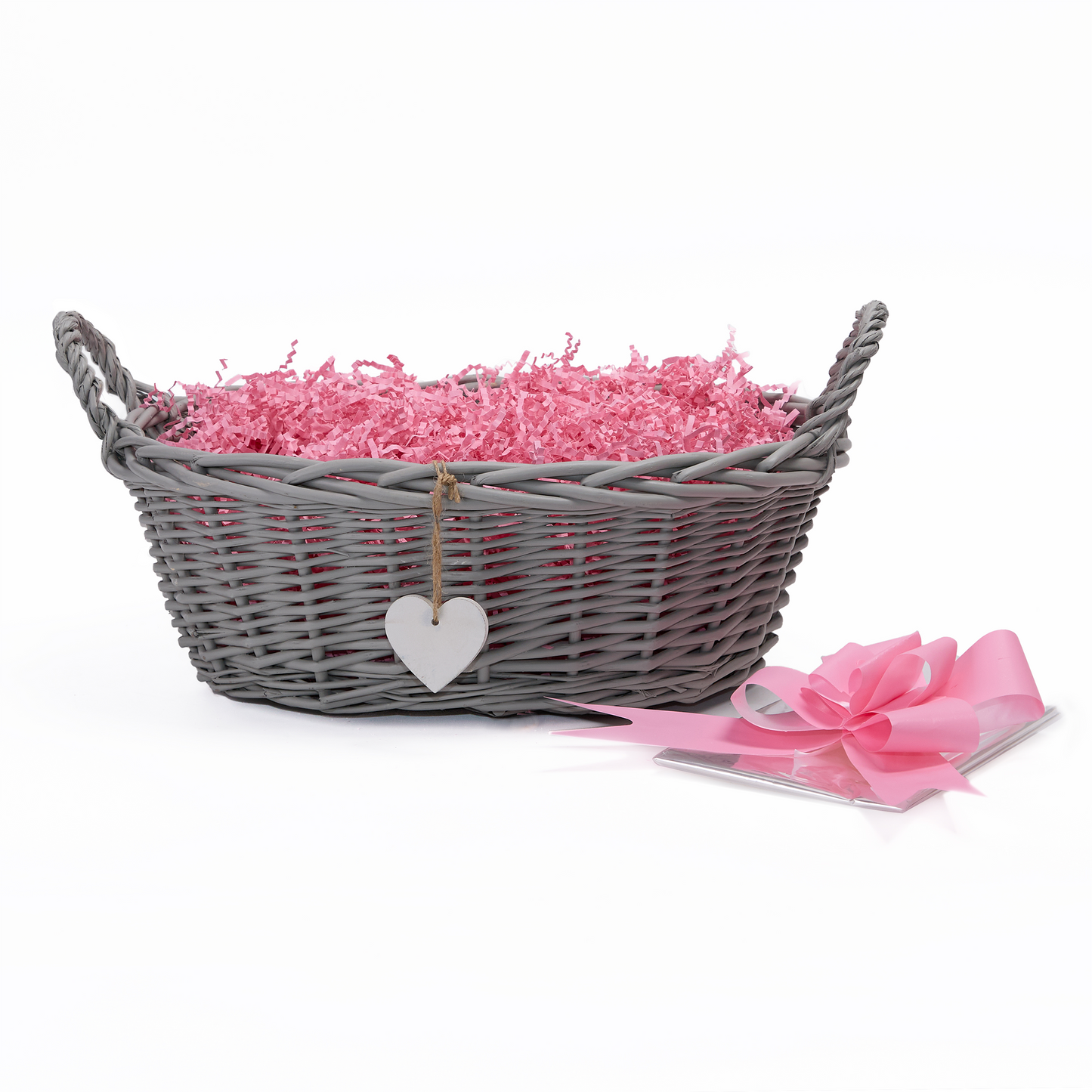 Grey Oval Wicker Basket Gift Hamper Kit