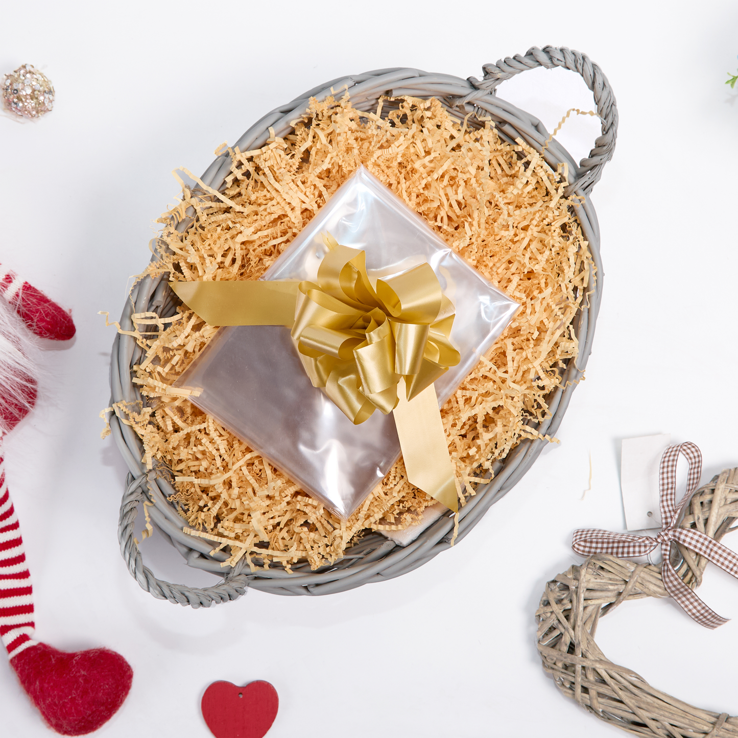 Grey Oval Wicker Basket Gift Hamper Kit