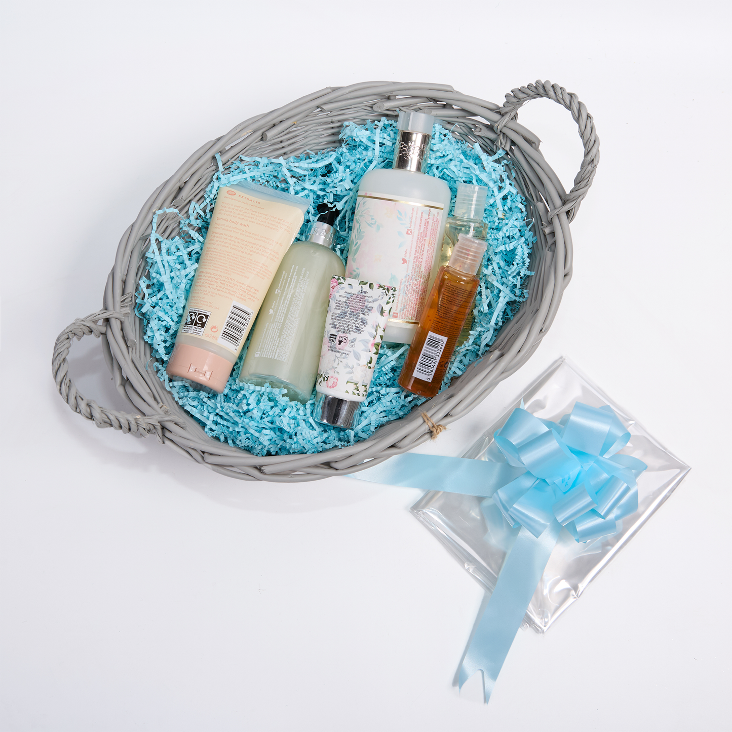 Grey Oval Wicker Basket Gift Hamper Kit