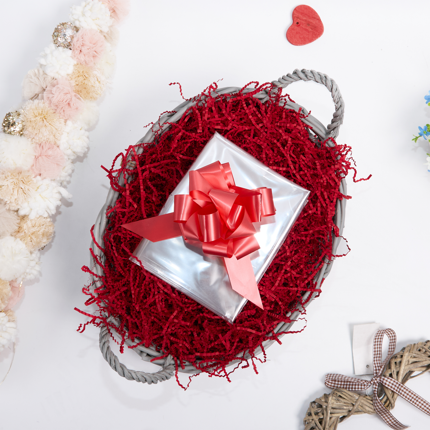 Grey Oval Wicker Basket Gift Hamper Kit