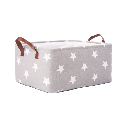 Grey Rectangular Star Pattern Storage Basket