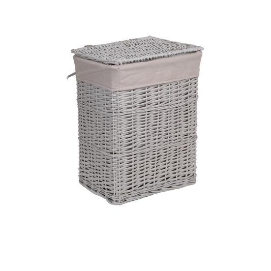 Grey Rectangular Wicker Laundry Basket with Lining - 2 Sizes