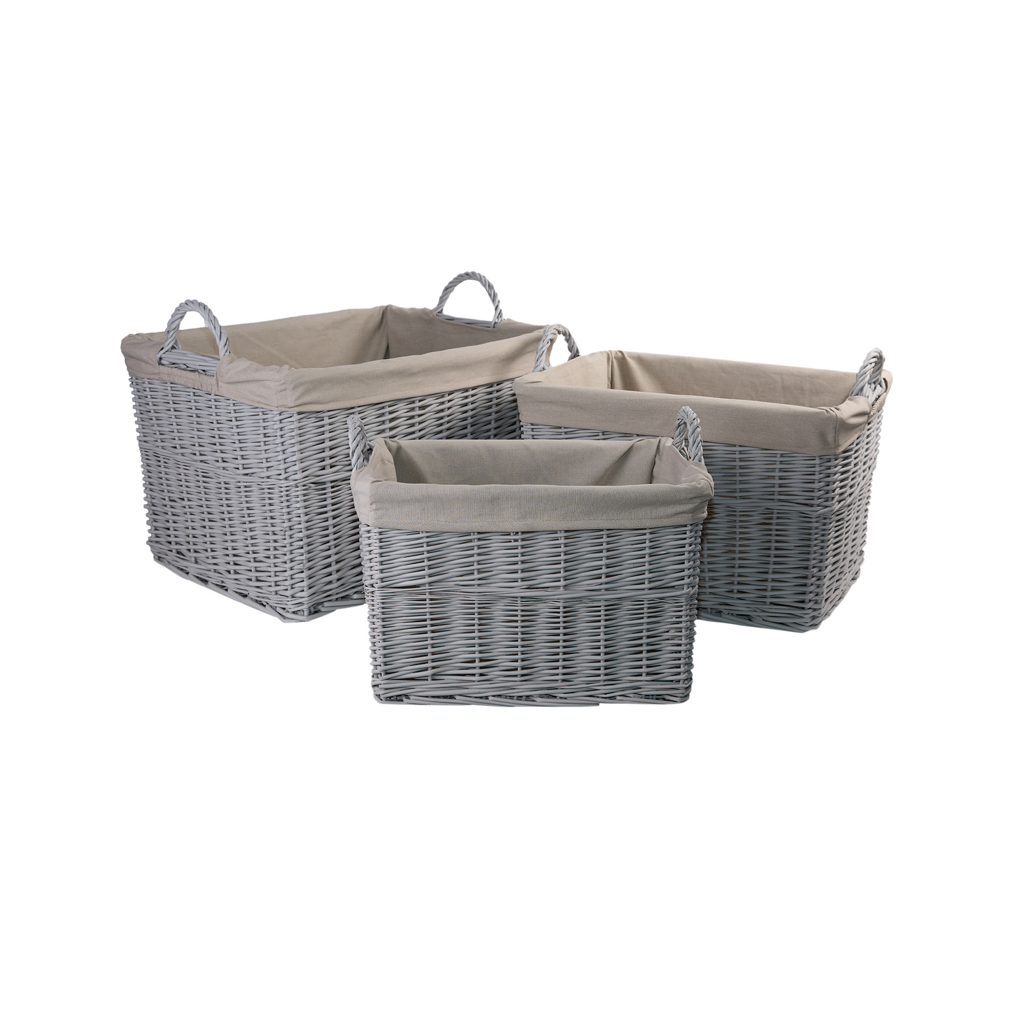 Grey Rectangular Wicker Storage Basket with Lining - 3 Sizes