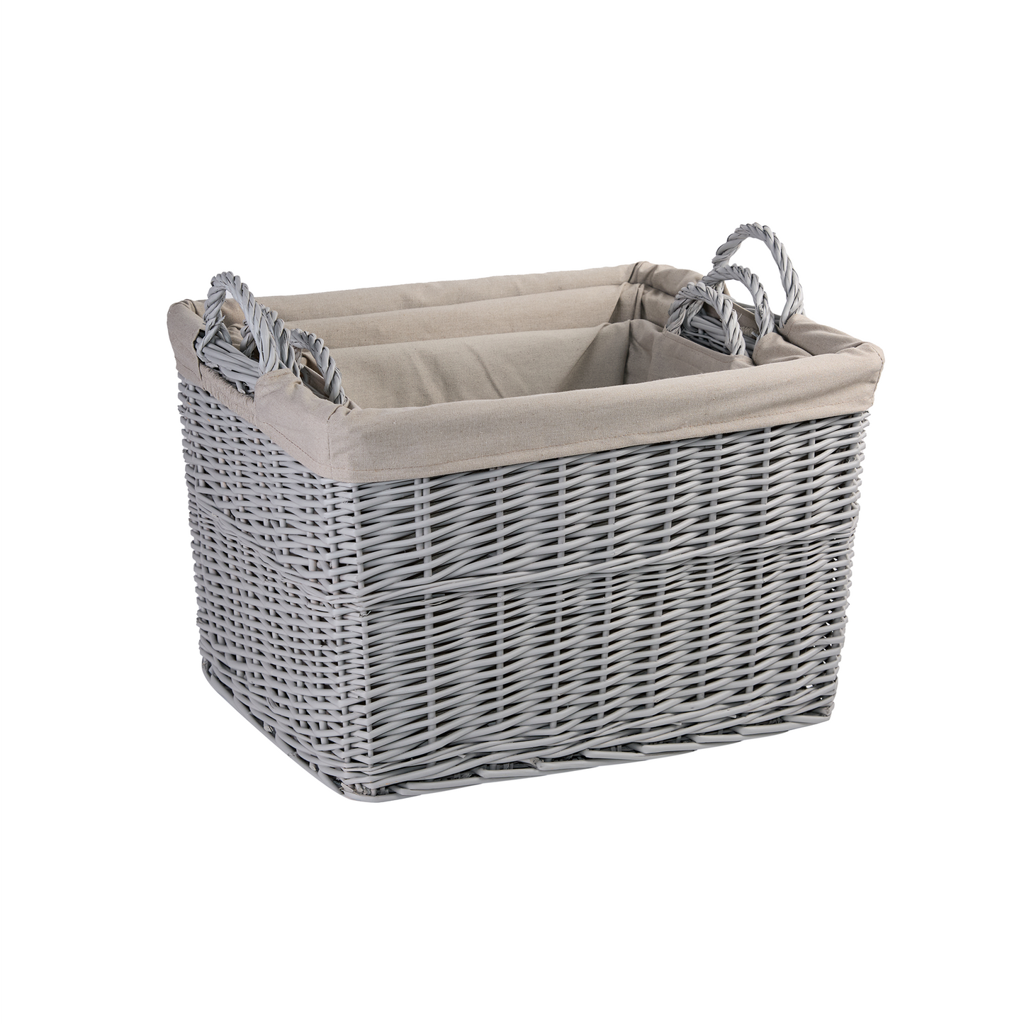 Grey Rectangular Wicker Storage Basket with Lining - 3 Sizes