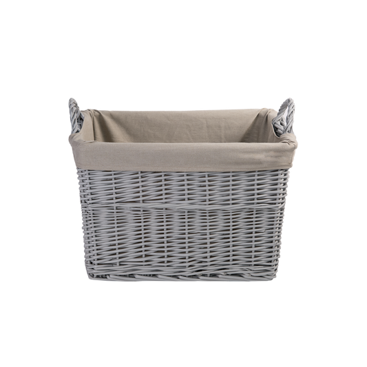 Grey Rectangular Wicker Storage Basket with Lining - 3 Sizes