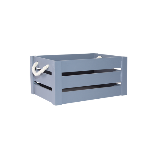 Grey Rope Handled Wooden Storage Crate - 3 Sizes