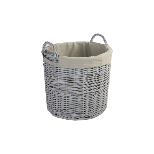 Grey Round Wicker Laundry Storage Basket with Lining - 2 Sizes