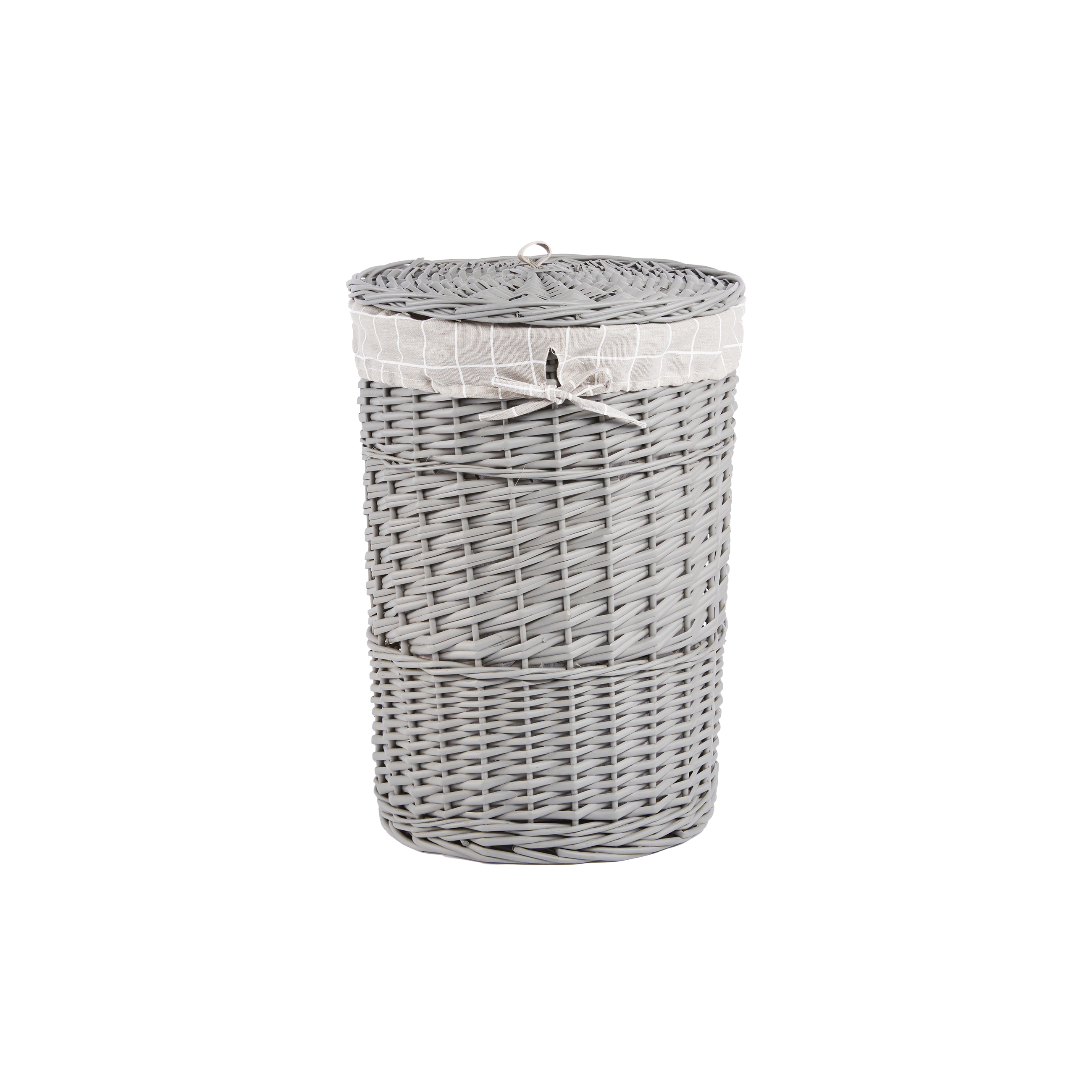 Grey Round Wicker Laundry Basket with Lining - 2 Sizes