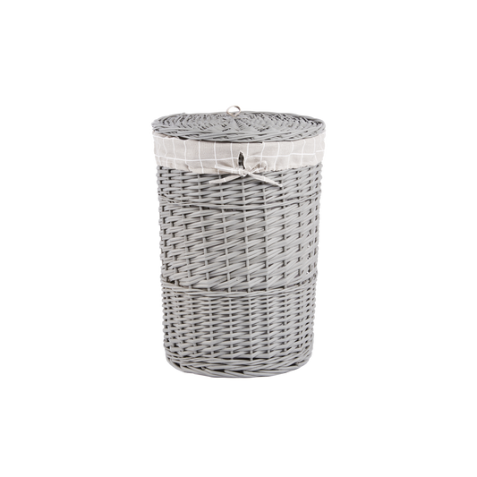 Grey Round Wicker Laundry Basket with Lining - 2 Sizes