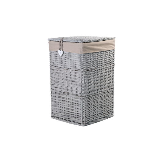 Grey Square Wicker Laundry Basket with Lining - 2 Sizes