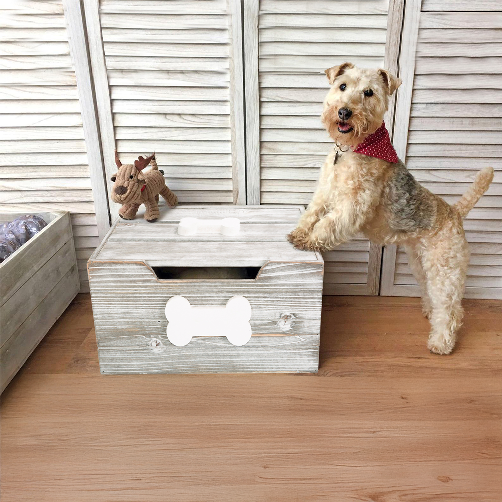 Grey Wash Dog Toy Storage Box with Lid - 2 Sizes