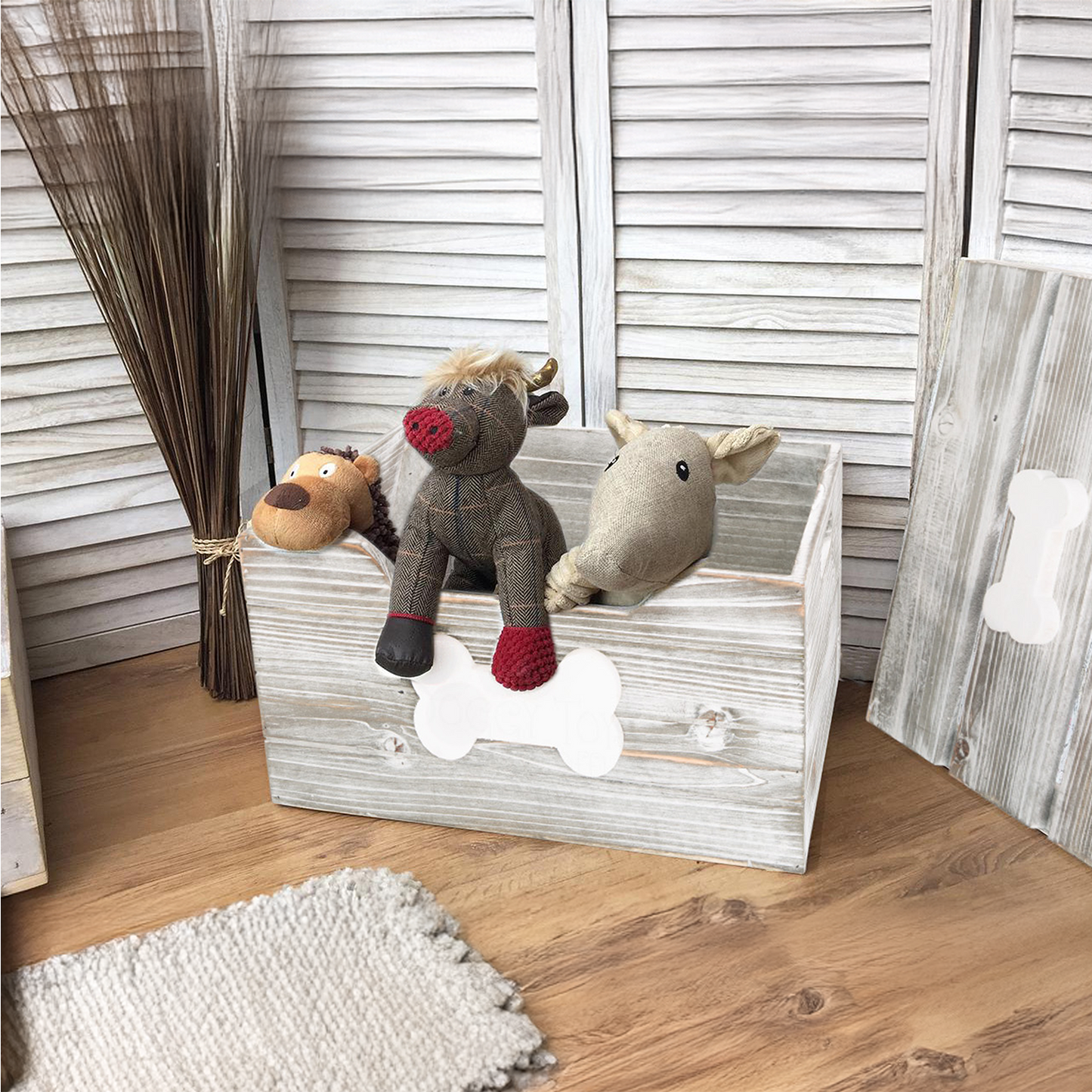 Grey Wash Dog Toy Storage Box with Lid - 2 Sizes