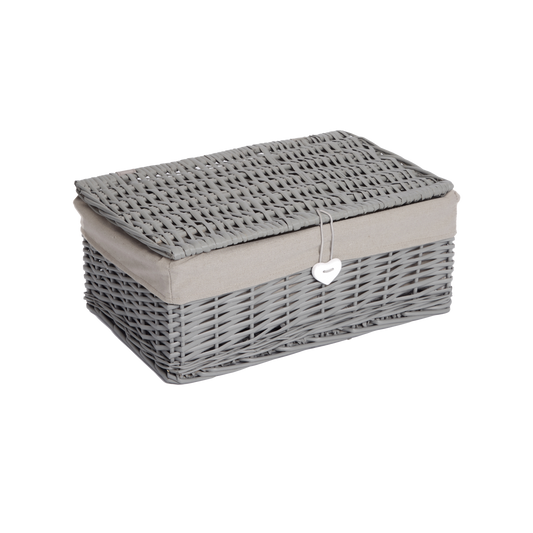 Grey Wicker Storage Hamper Basket with Lining – Short Version