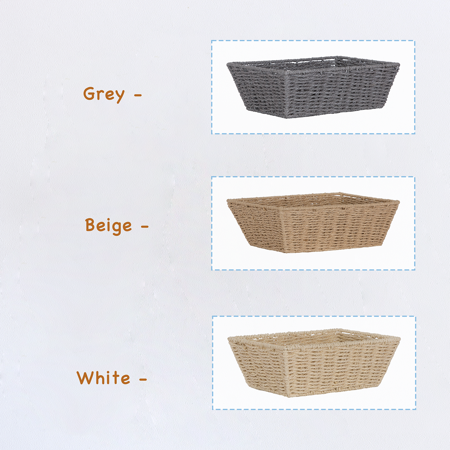 Paper Rope Storage Hamper Basket - Grey / Beige / White