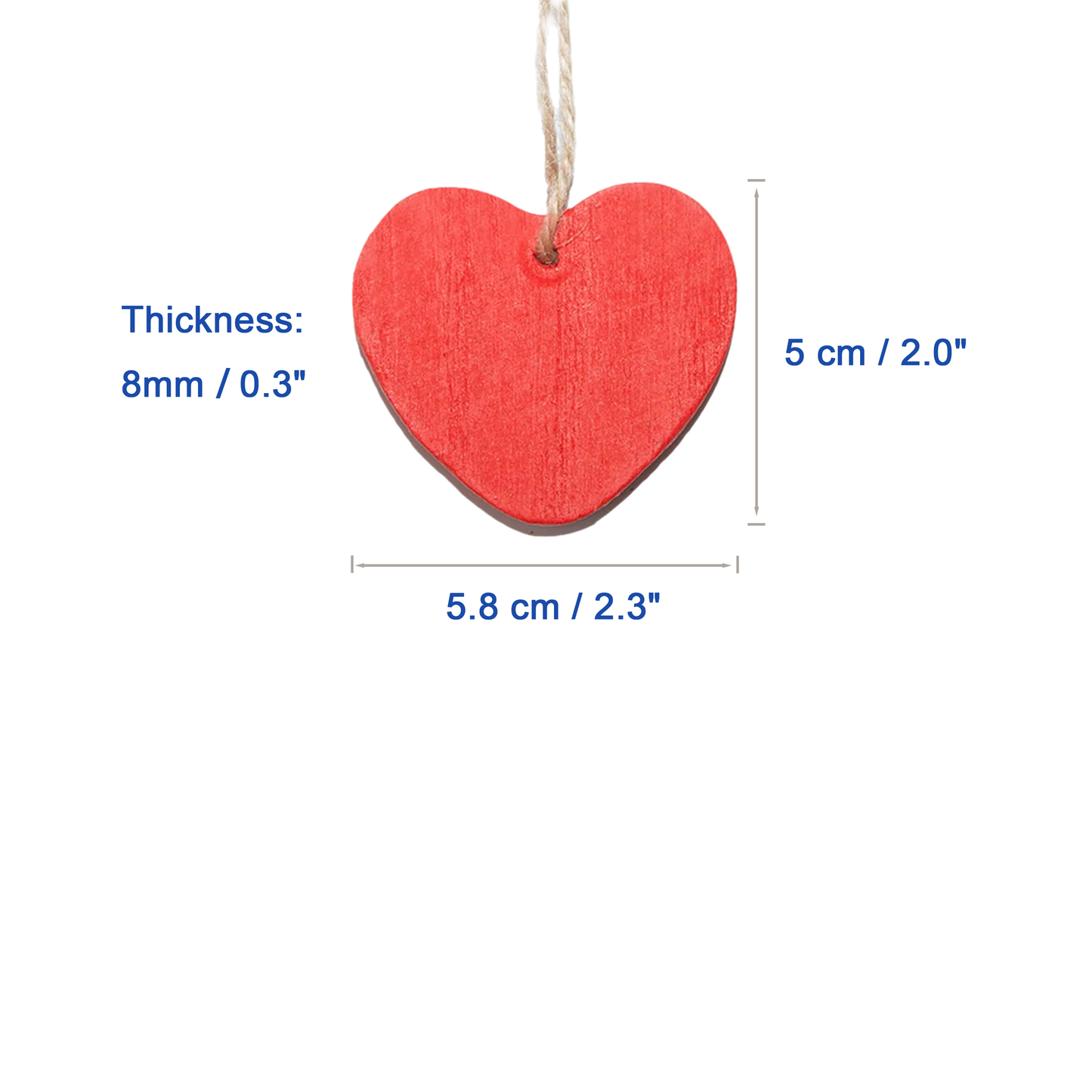 Set 10 Hanging Wooden Heart Decorations - White / Purple / Red