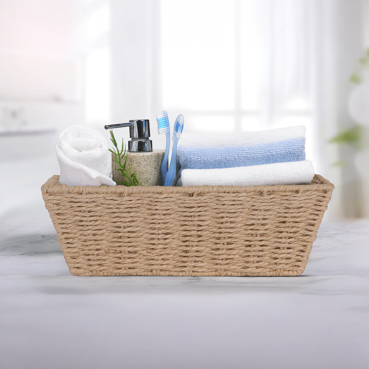 Paper Rope Storage Hamper Basket - Grey / Beige / White