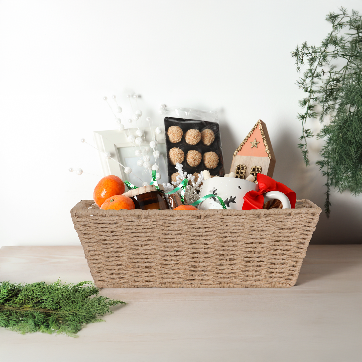 Paper Rope Storage Hamper Basket - Grey / Beige / White