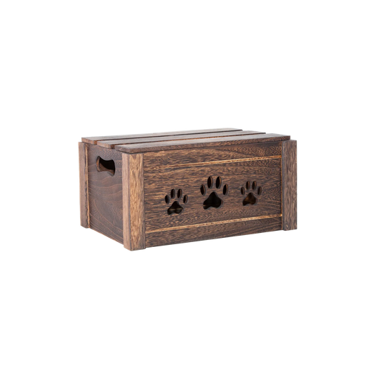 Brown Wooden Dog Toy Storage Box with Lid - 3 Sizes