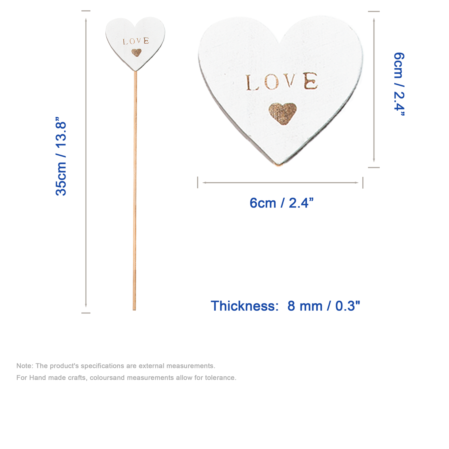 Set 10 LOVE Featured Wooden Heart Stick Decorations