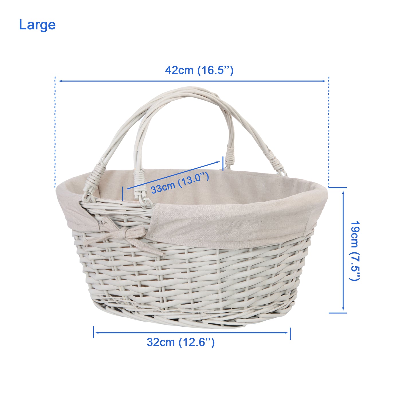 Light Grey Swing Handled Wicker Shopper Basket with Lining - 2 Sizes