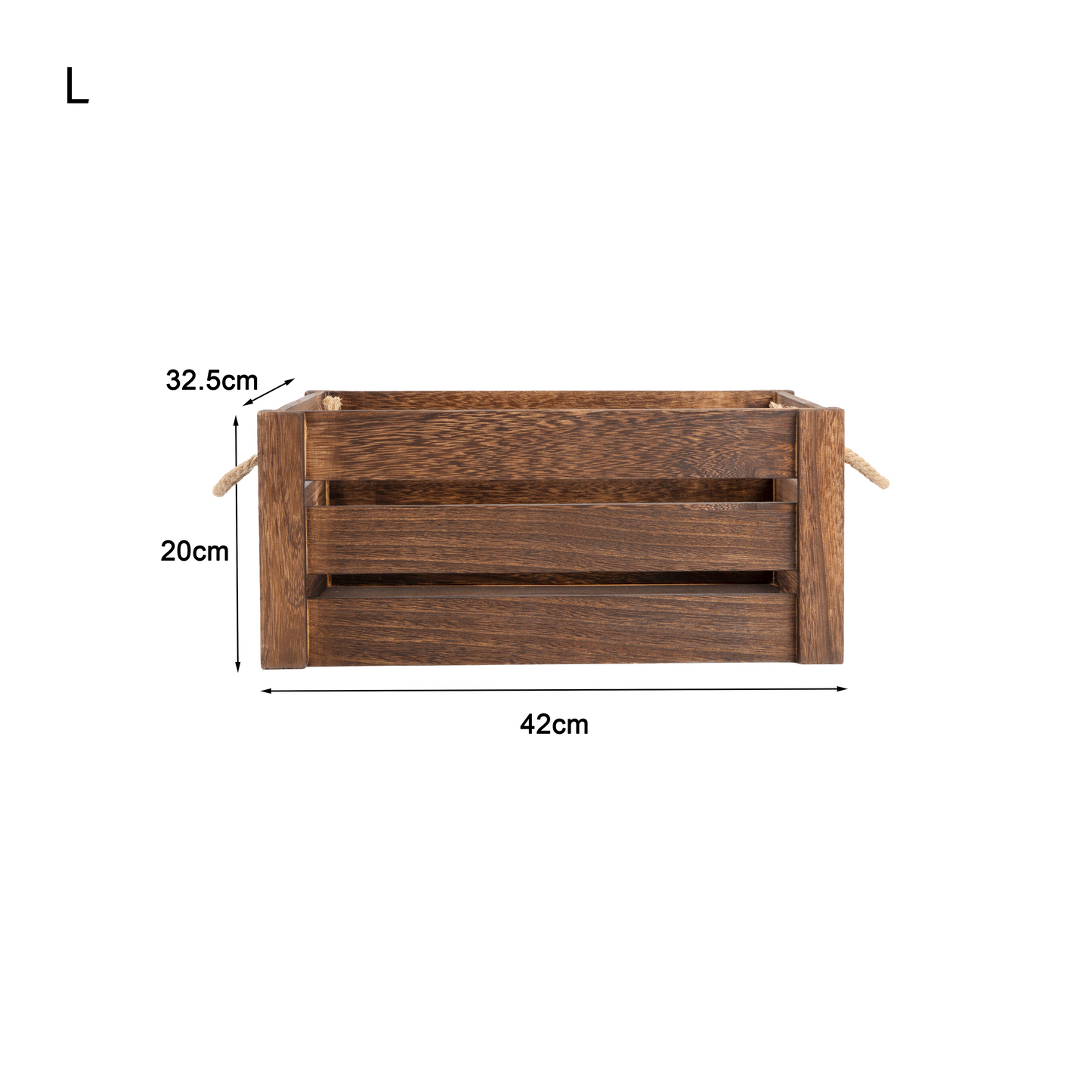 Brown Rope Handled Wooden Storage Crate - 3 Sizes