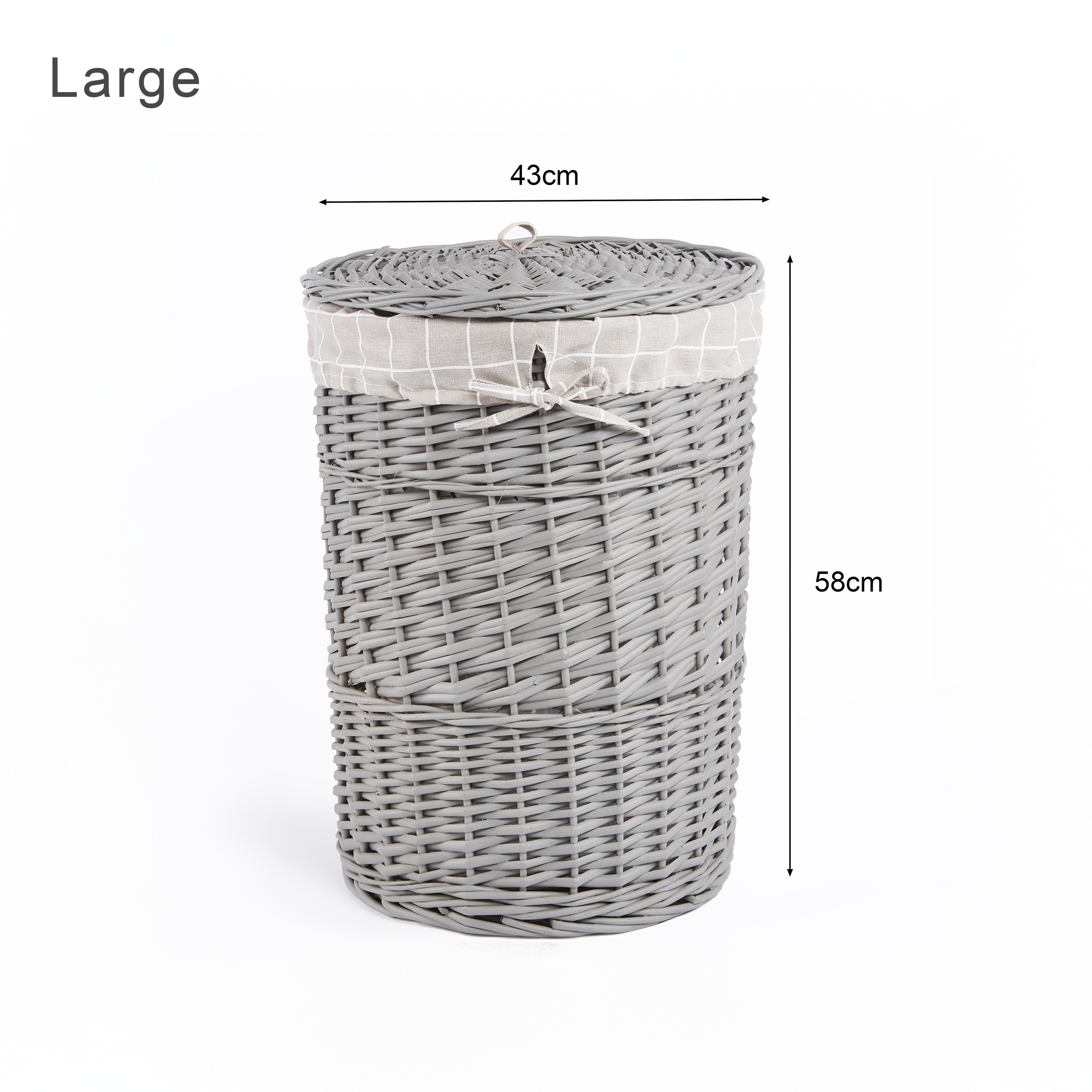 Grey Round Wicker Laundry Basket with Lining - 2 Sizes
