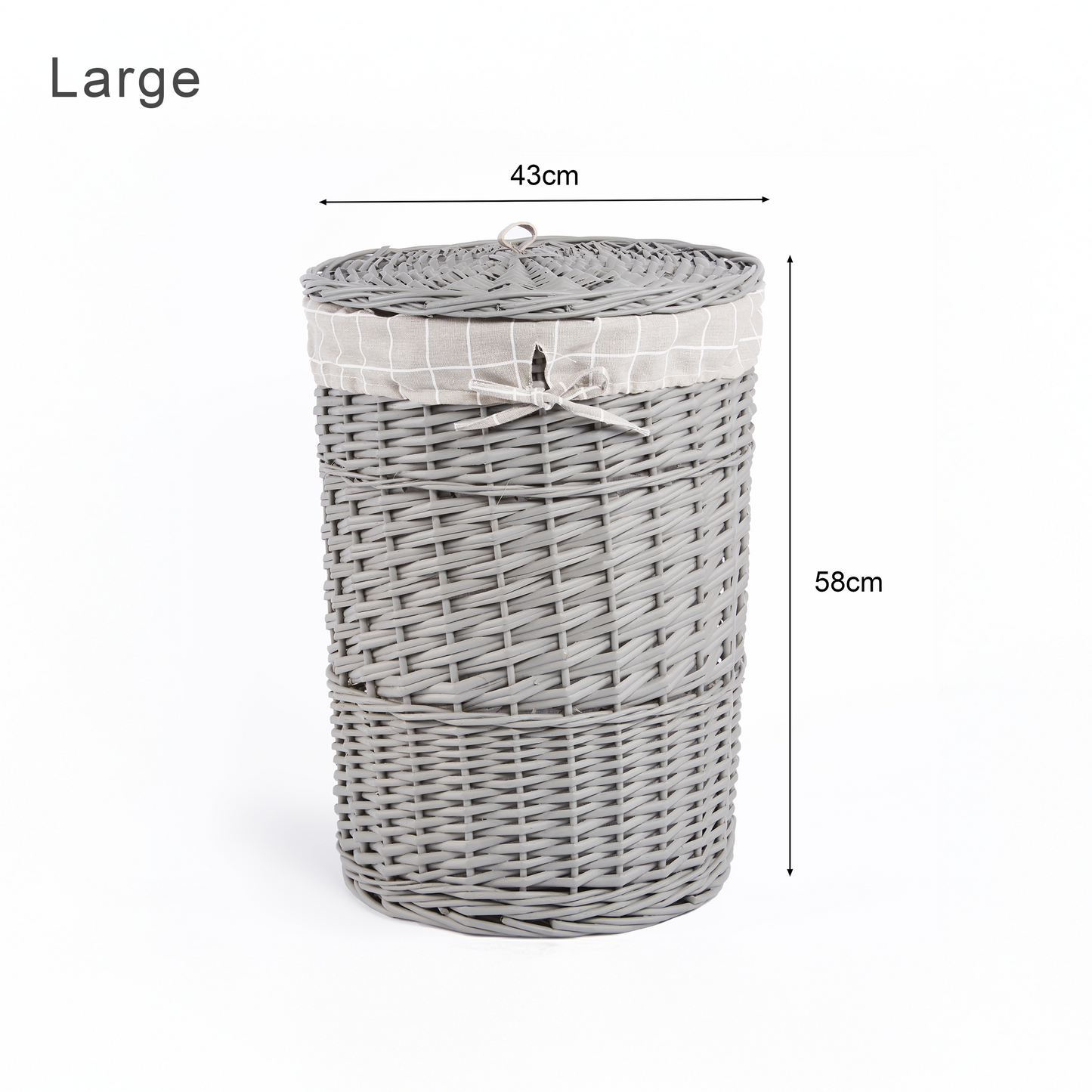 Grey Round Wicker Laundry Basket with Lining - 2 Sizes