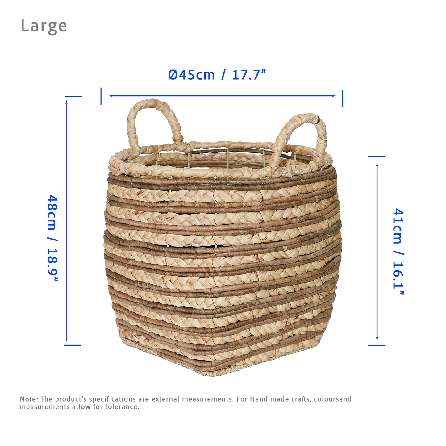 Water Hyacinth Two-Tone Blanket Basket with Handle - 3 Sizes
