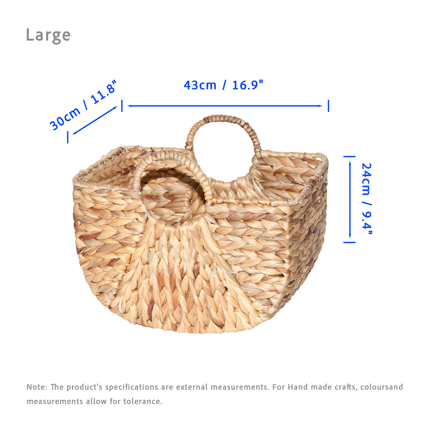 Water Hyacinth Woven Blanket Basket with Handle - 3 Sizes