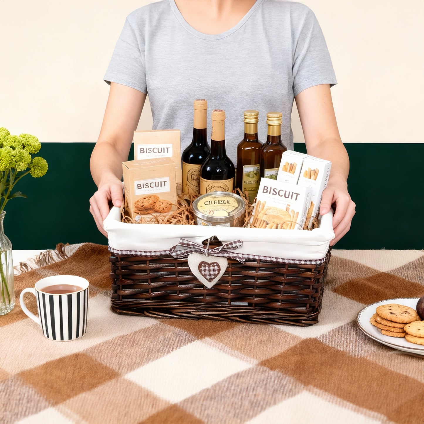 Brown Wicker Storage Basket with Lining - 3 Sizes