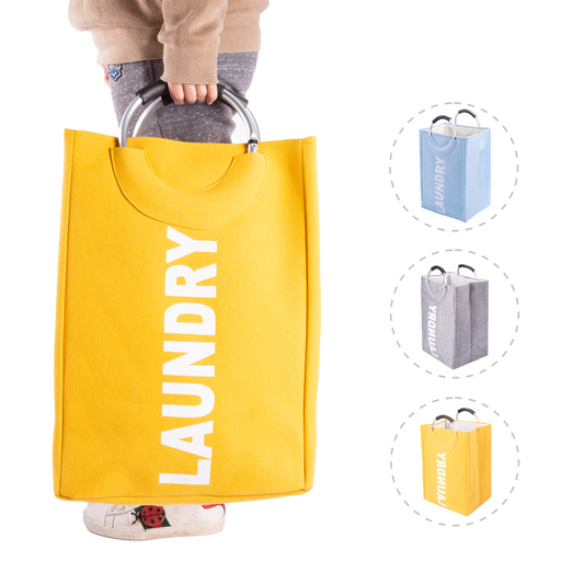 Fabric Laundry Bag with Lining - Blue / Grey / Yellow