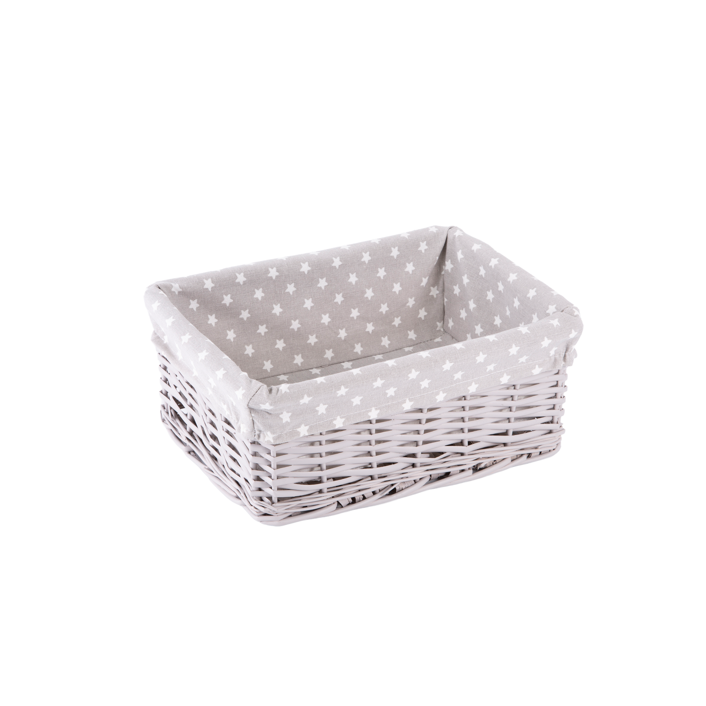 Light Grey Wicker Storage Basket with Star Pattern Lining - 2 Sizes