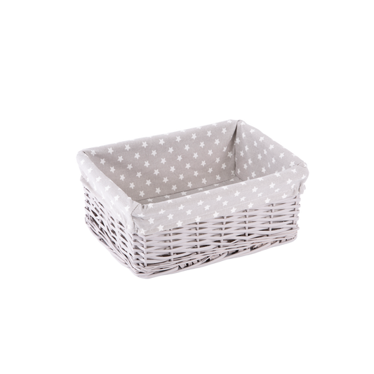 Light Grey Wicker Storage Basket with Star Pattern Lining - 2 Sizes