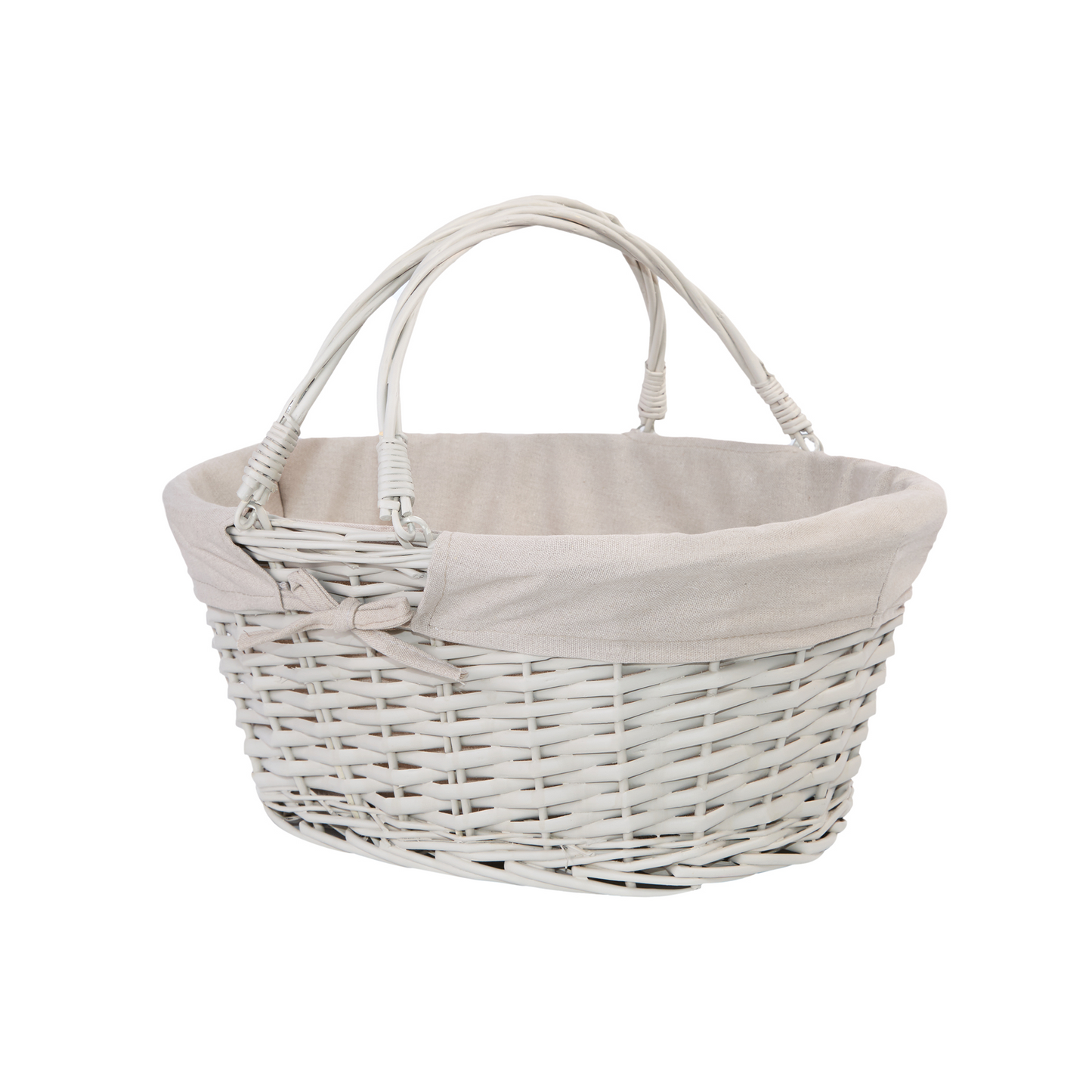 Light Grey Swing Handled Wicker Shopper Basket with Lining - 2 Sizes