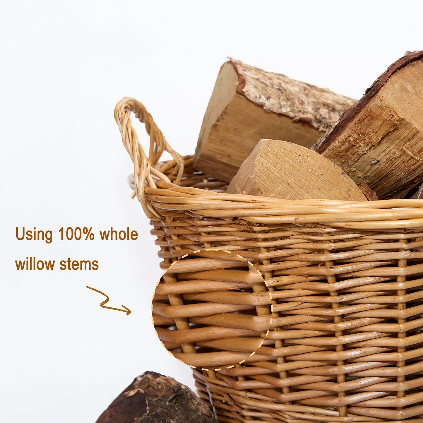 Light Steamed Round Wicker Log Basket