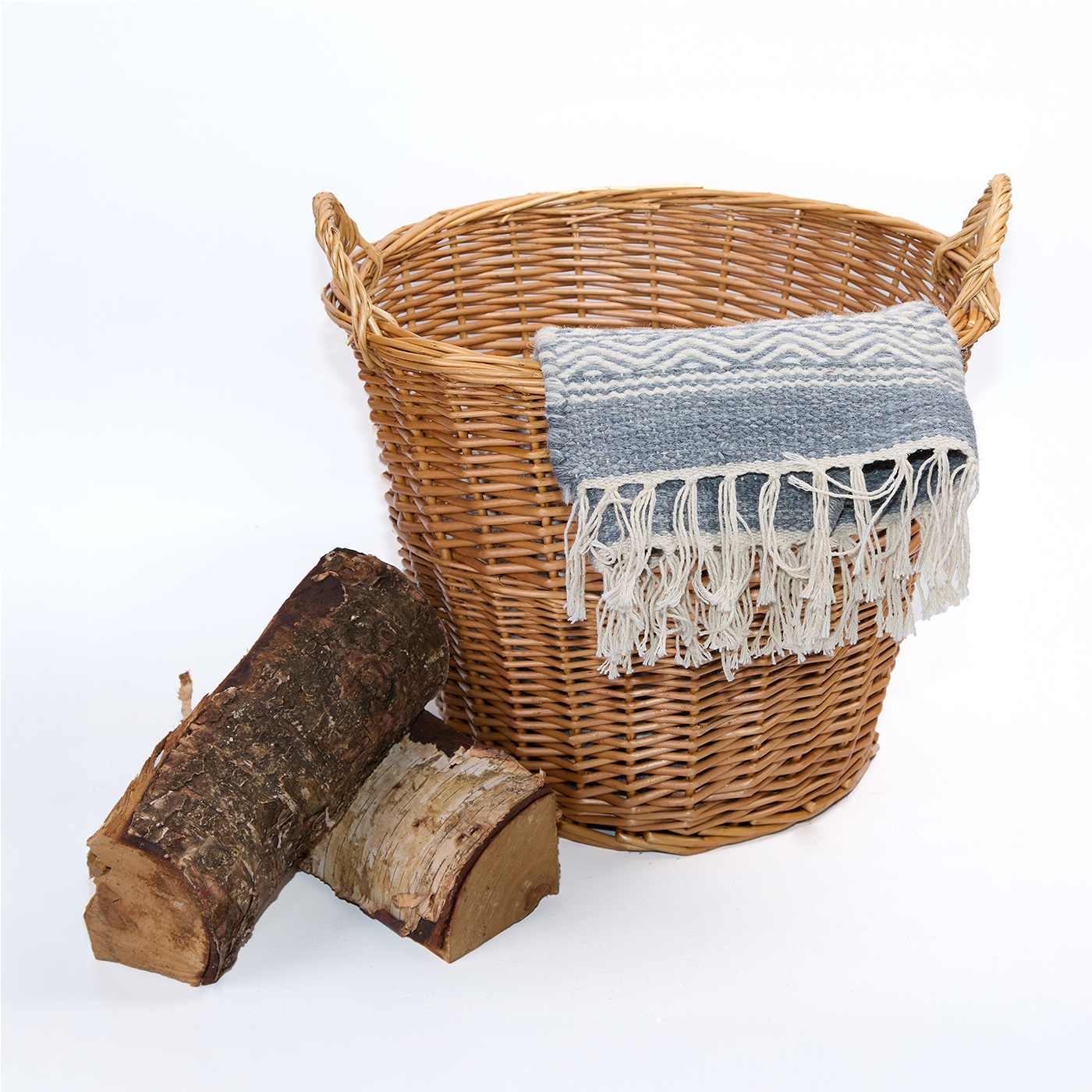 Light Steamed Round Wicker Log Basket