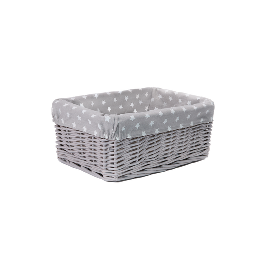 Grey Wicker Storage Basket with Star Pattern Lining - 3 Sizes
