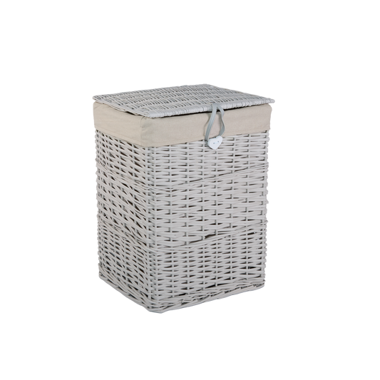Light Grey Rectangular Wicker Laundry Basket with Lining - 2 Sizes
