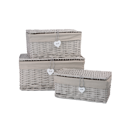 Light Grey Wicker Storage Hamper Basket with Lining – Short Version