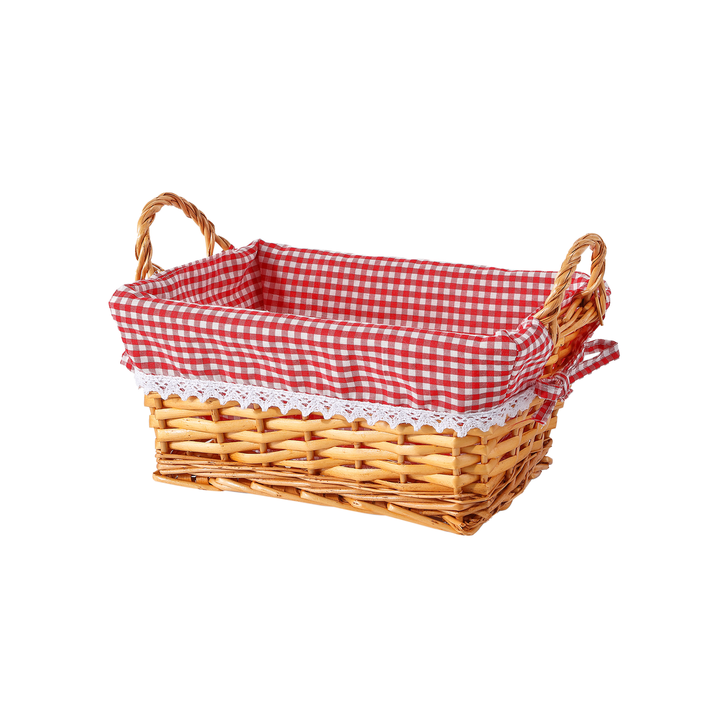 Wicker Bread Basket with Red & White Checked Lining