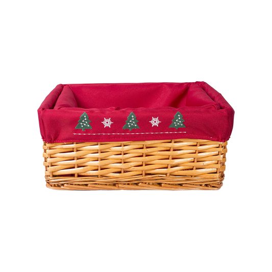 Light Steamed Wicker Basket Tray with Christmas Lining