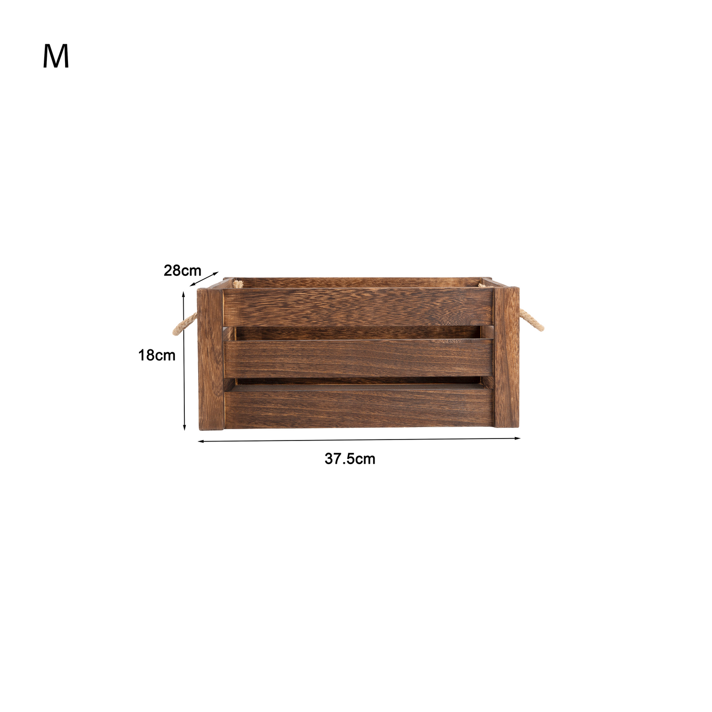 Brown Rope Handled Wooden Storage Crate - 3 Sizes