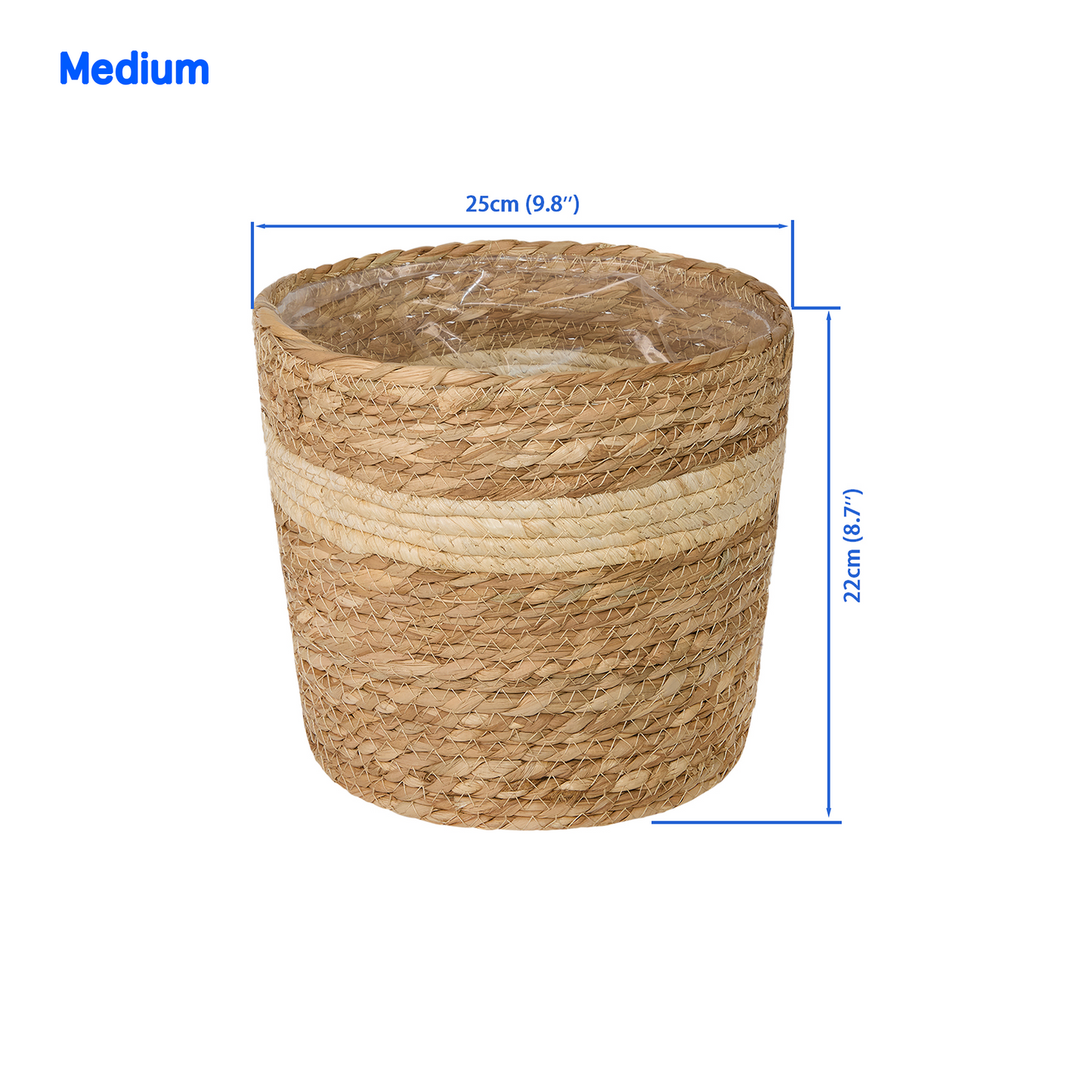 Cattail Woven Basket Planter with Plastic Lining - 2 Sizes