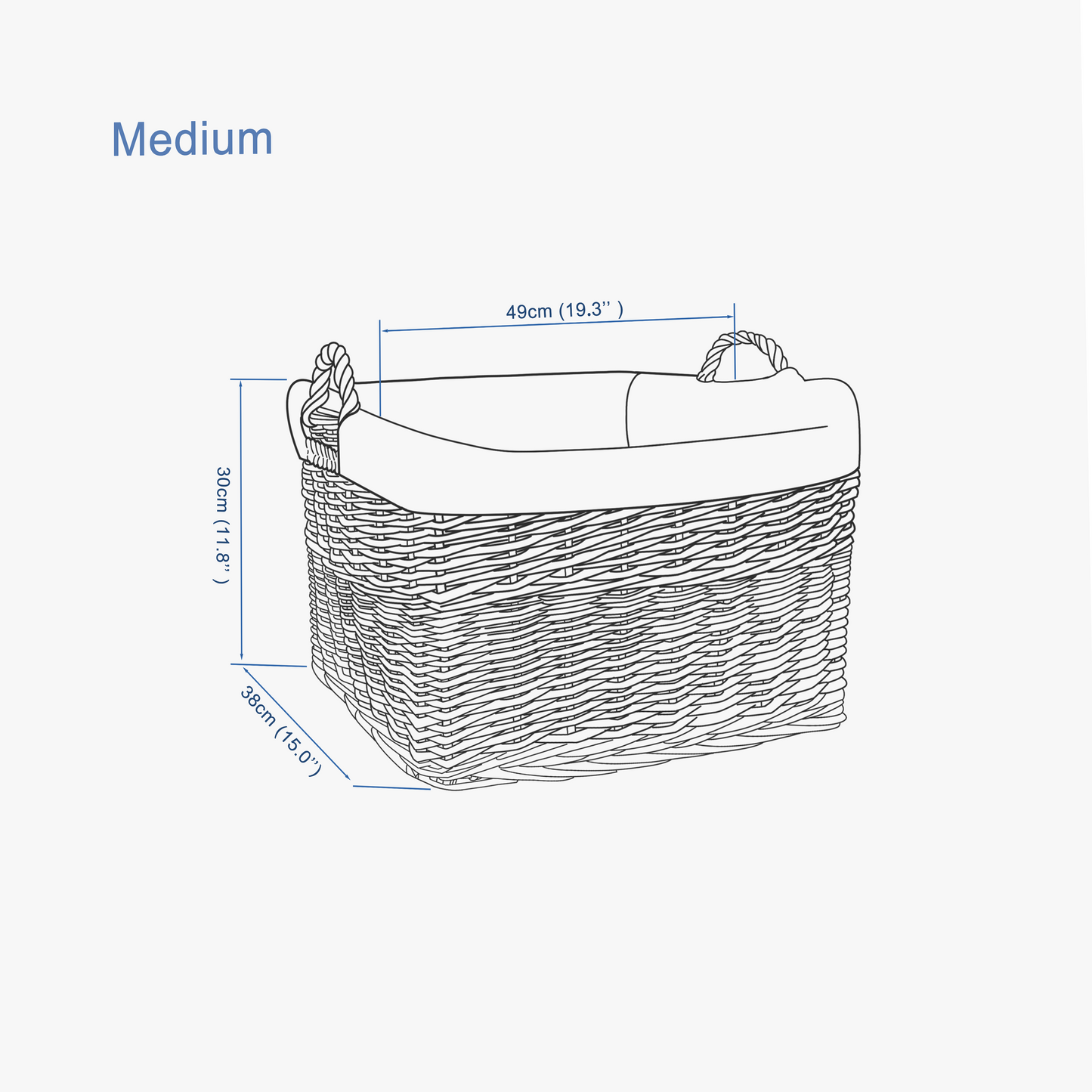 Grey Rectangular Wicker Storage Basket with Lining - 3 Sizes