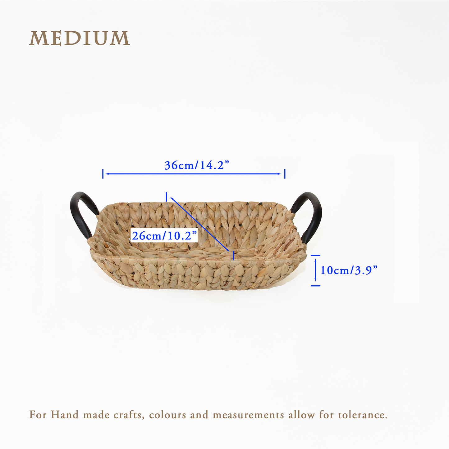 Water Hyacinth Rectangular Basket Tray with Black Handle - 3 Sizes