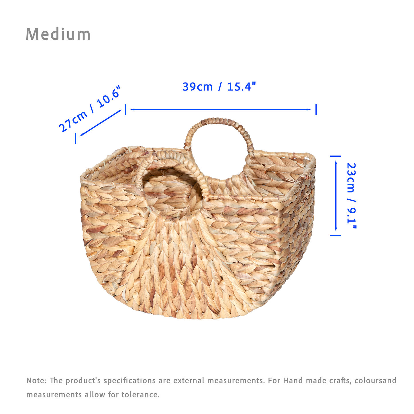 Water Hyacinth Woven Blanket Basket with Handle - 3 Sizes