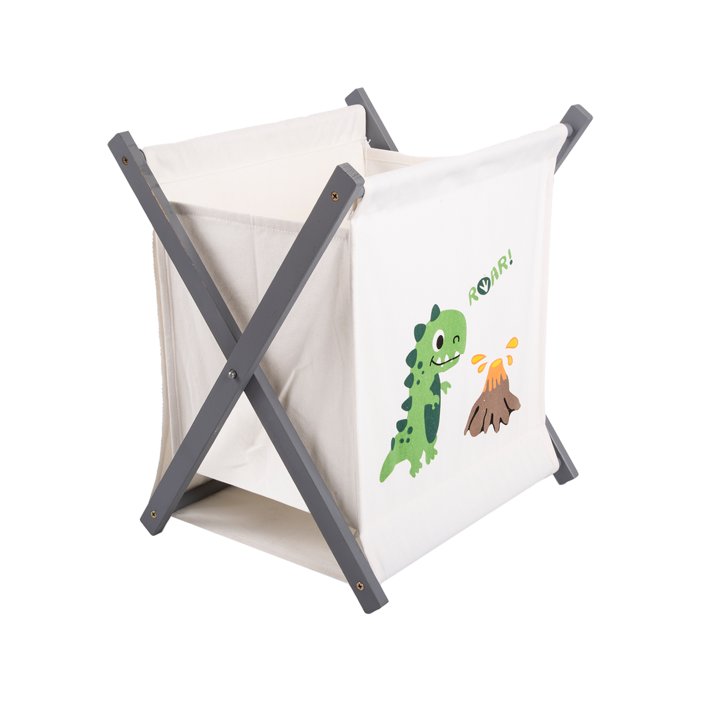 Medium Collapsible Dinosaur Pattern Cotton Laundry Bag - Grey / Natural