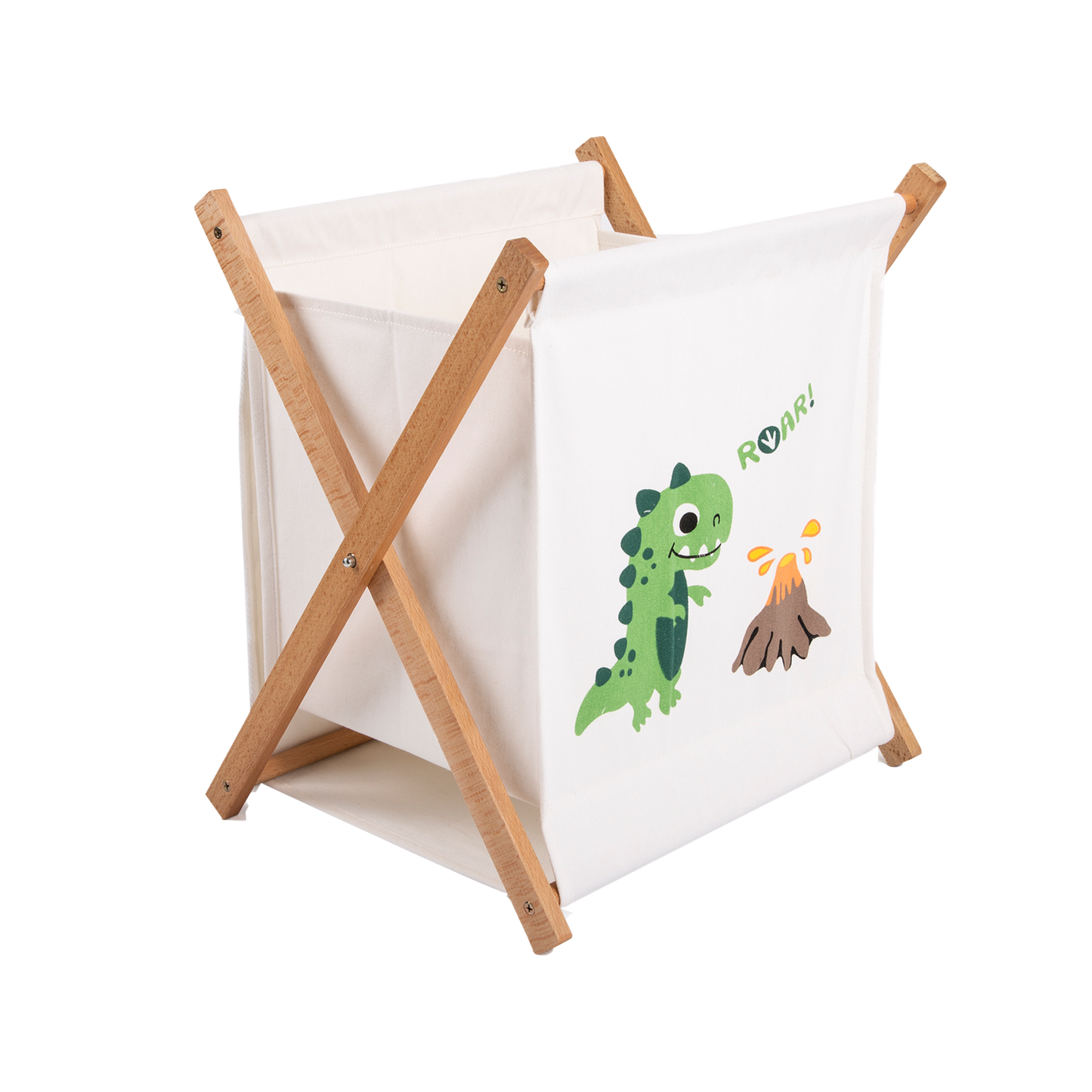 Medium Collapsible Dinosaur Pattern Cotton Laundry Bag - Grey / Natural